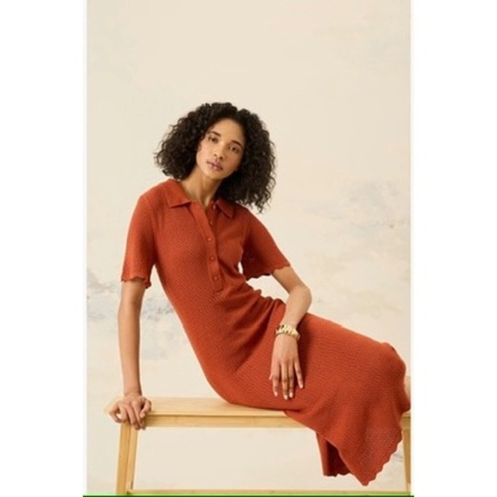 Luxely Womens Open Stitch Midi Sweater Dress Sz XL Rust Orange Sheath Breathable